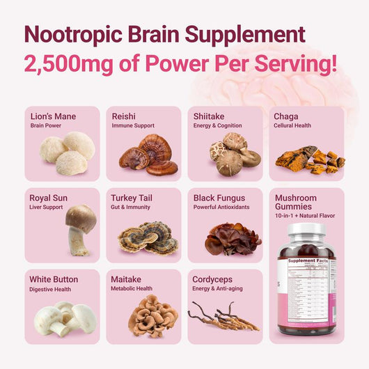 Mushroom Gummies Supplement for Energy, Focus, & Gut Health (60 Gummies)